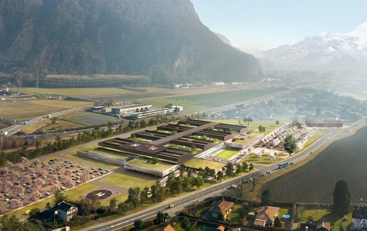 Vue aérienne de synthèse du futur hôpital.