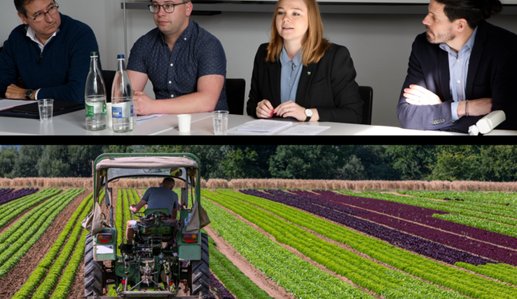 Le président de la Communauté interprofessionnelle des vins vaudois Olivier Mark, un membre du comité de l’association des Jeunes agriculteurs vaudois, la conseillère d’État Valérie Dittli et le directeur de Prométerre, Martin Pidoux : une volonté de collaboration renforcée.