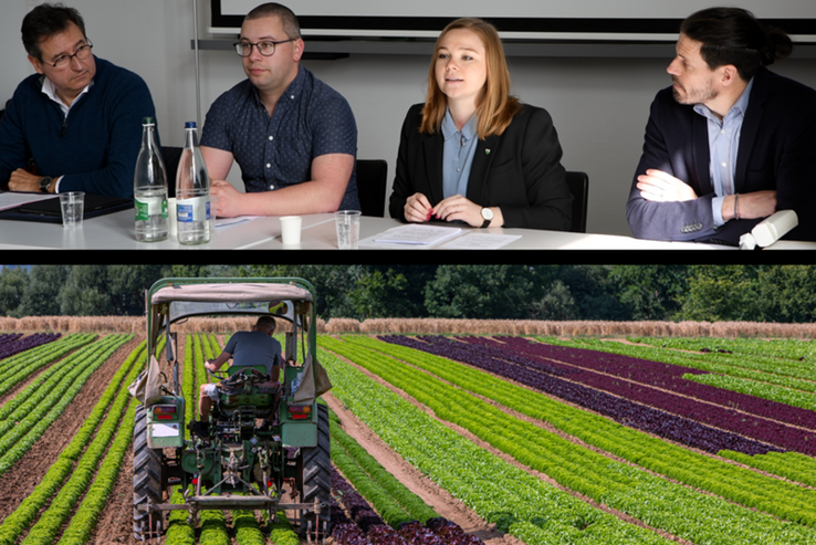 Le président de la Communauté interprofessionnelle des vins vaudois Olivier Mark, un membre du comité de l’association des Jeunes agriculteurs vaudois, la conseillère d’État Valérie Dittli et le directeur de Prométerre, Martin Pidoux : une volonté de collaboration renforcée. 