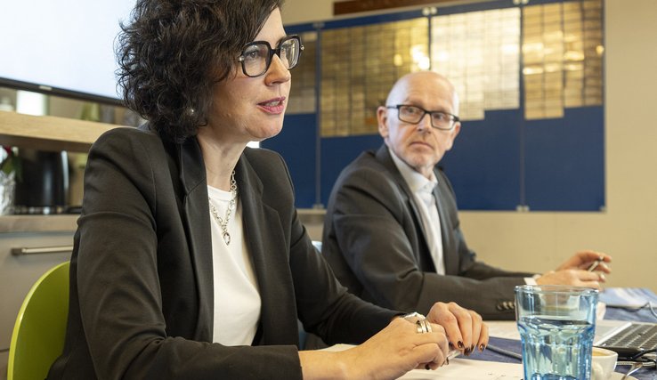 Premier Concept cantonal du sport et de l’activité physique dévoilé. Christelle Luisier Brodard, conseillère d’Etat et Nicolas Imhof, chef du Service l'éducation physique et du sport,lundi 5 février 2024. ARC Jean-Bernard Sieber