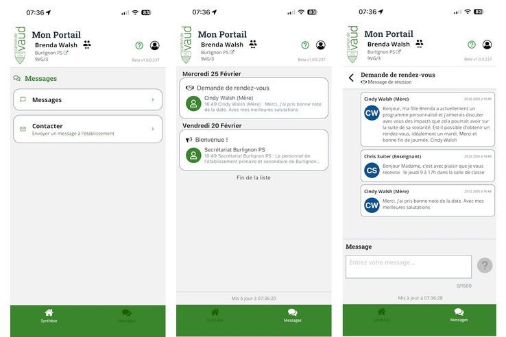Exemples de visuels côté parents. Les graphismes sont susceptibles d'évoluer, tout comme les fonctionnalités.