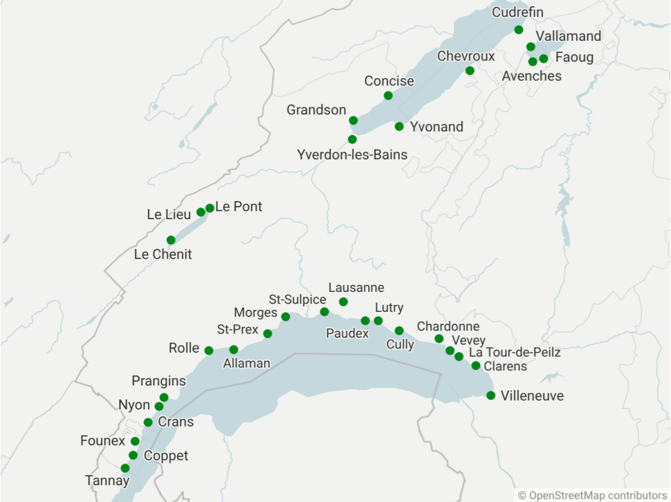 Carte des ports du Canton de Vaud