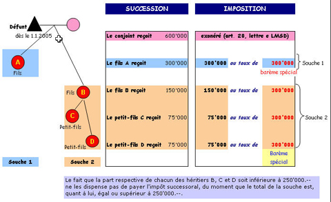 Schéma expliquant la part de la succession et l'imposition