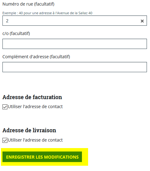 Bouton d'enregistrement de mes préférences