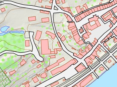 Échelle 1:5'000, variante couleur plan de base à l'échelle 1 cinq-millième dans sa variante couleur.