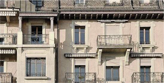 Façade d'un îlot urbain du début du XXe, Lausanne