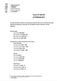 Première page du document présentant les références couleurs NCS des bâtiments du patrimoine vaudois