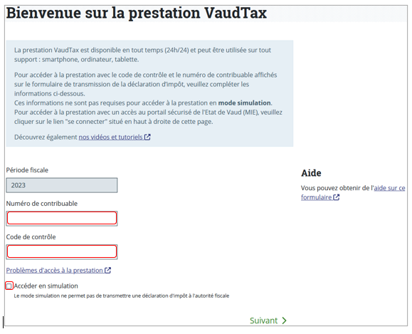 Bienvenue sur la prestation VaudTax