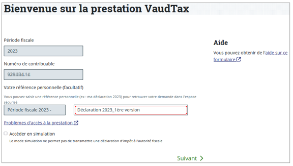 Bienvenue sur la prestation VaudTax