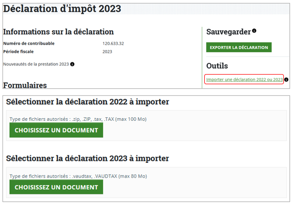 Importer une déclaration d’impôt 