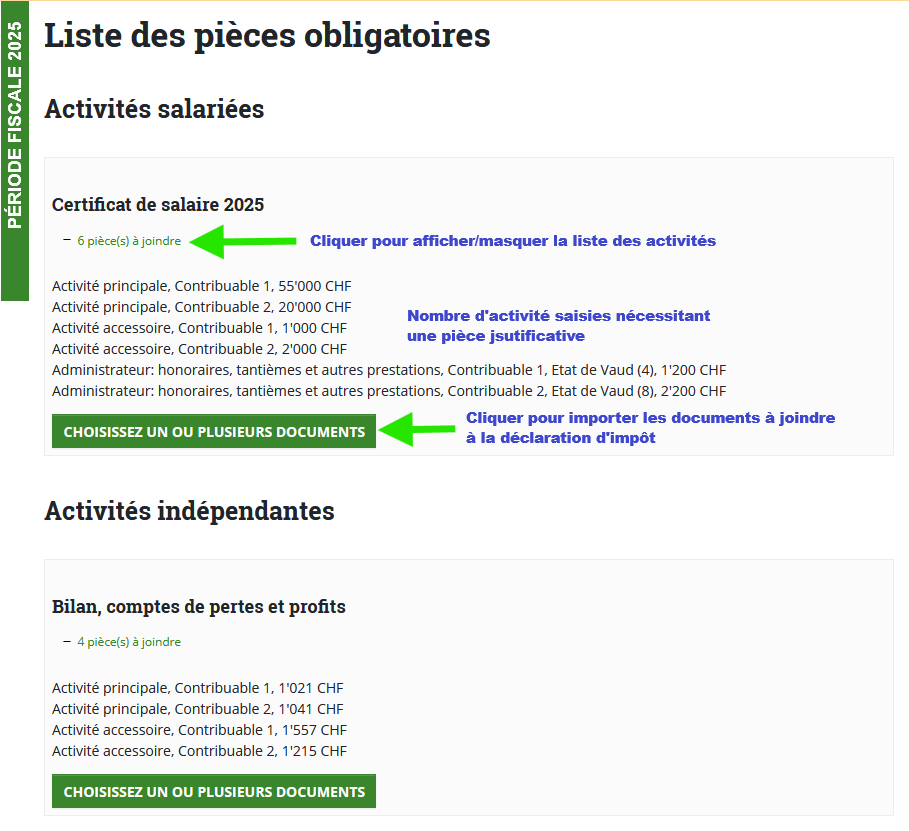 Liste des pièces - affichage et import